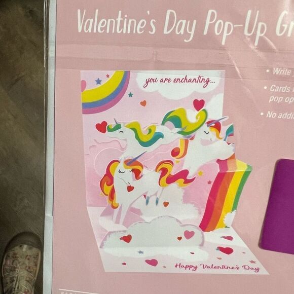 Pop-up Unicorn Valentine’s Day Card 4.5” x 4.5” You Are Enchanting Pink NWT New - Picture 8 of 10